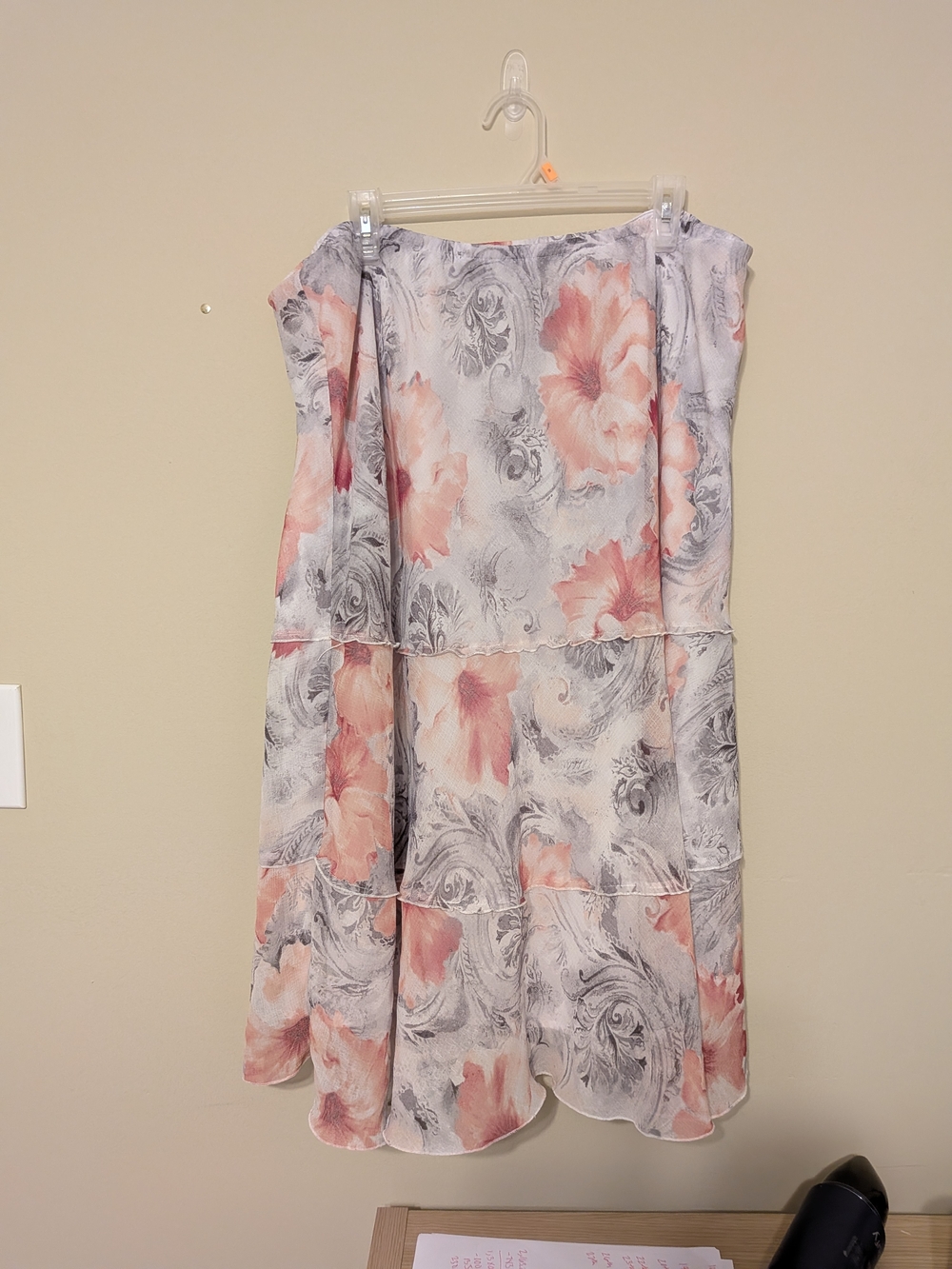 Alfred Dunner Pink Floral Tiered Midi Skirt